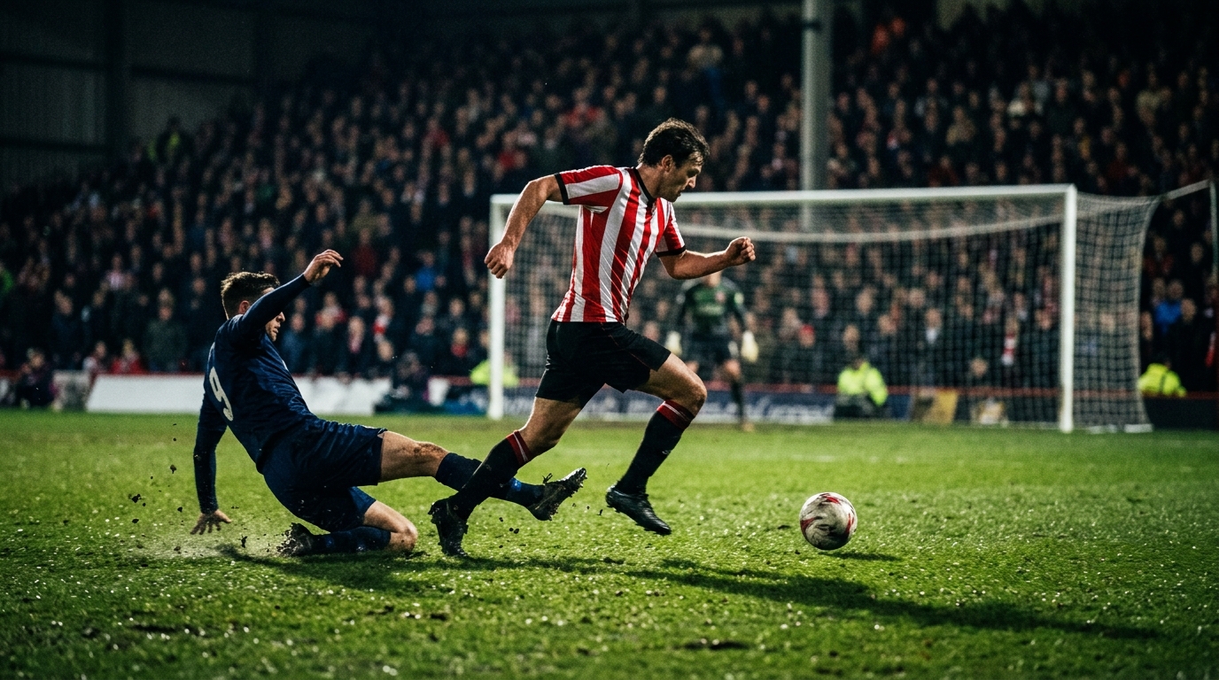 An Atletico Madrid attacker surges towards goal as an Osasuna defender slides in during a La Liga match.